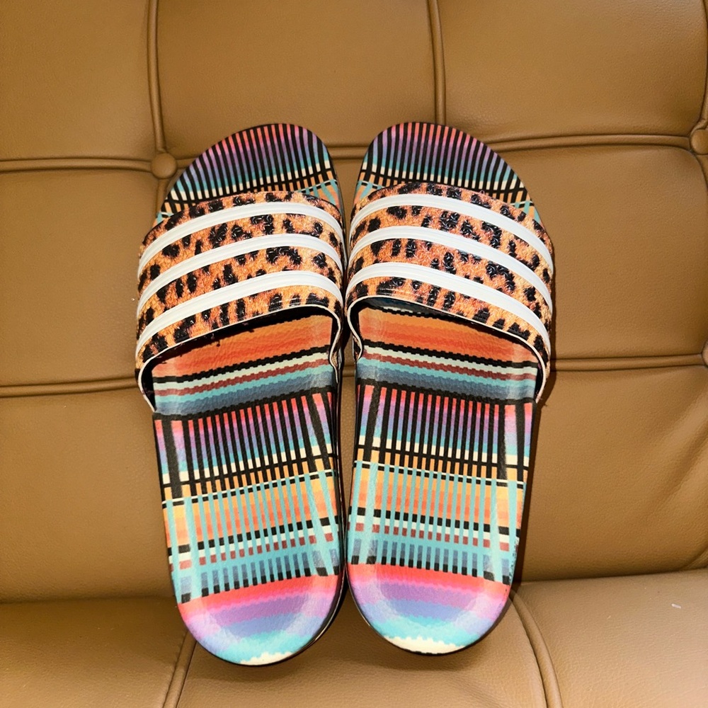 Adidas, Leopard Slides, Size 10 Women’s/ Size 8 Men’s, NWOT’s